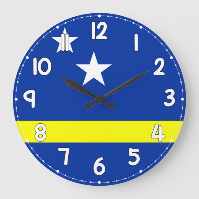 Curacao Flag Wall Clock – Patriotic Caribbean Stor Klocka (Framsida)