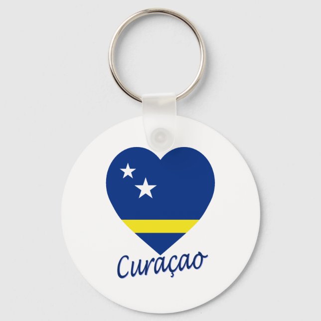 Curacao Flagga Heart Nyckelring (Framsida)