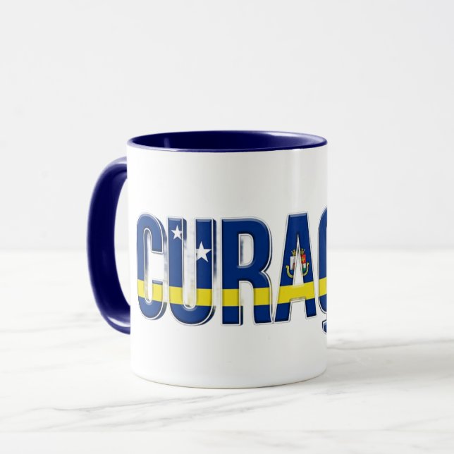 Curaçao Flagga Text | Karibisk Stolthet Design Mugg (Framsida vänster)