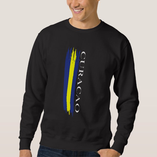 Curaçao flaggfärgsränder lång ärmad tröja (Framsida)
