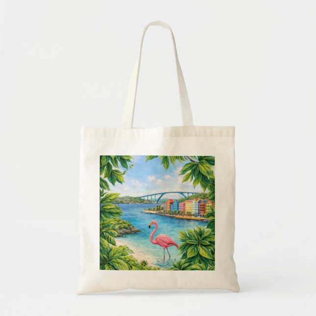 Curaçao Flamingo Tropisk Strand Tygkasse (Framsidan)