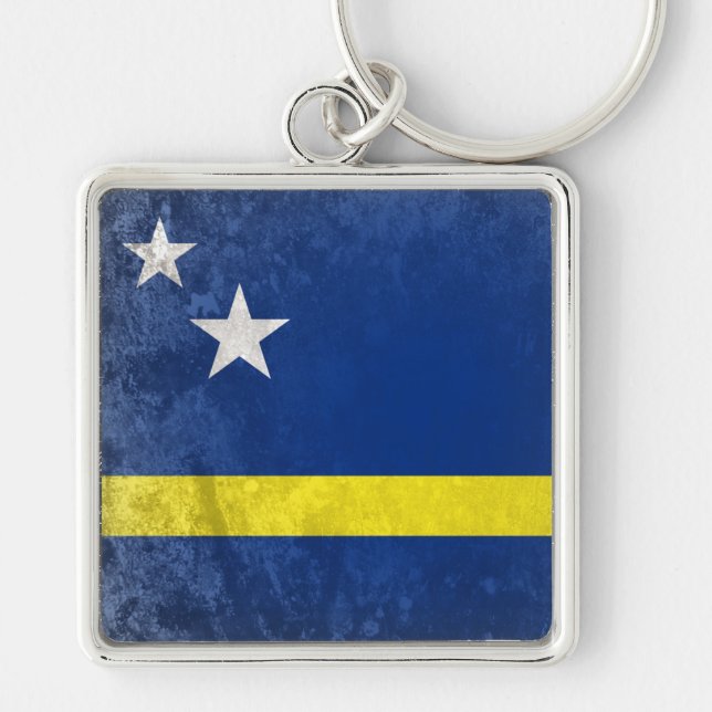 Curacao Fyrkantig Silverfärgad Nyckelring (Framsidan)