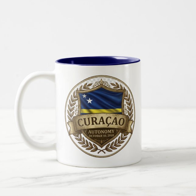 Curaçao Heritage Crest | Karibisk Stolthet Två-Tonad Mugg (Vänster)