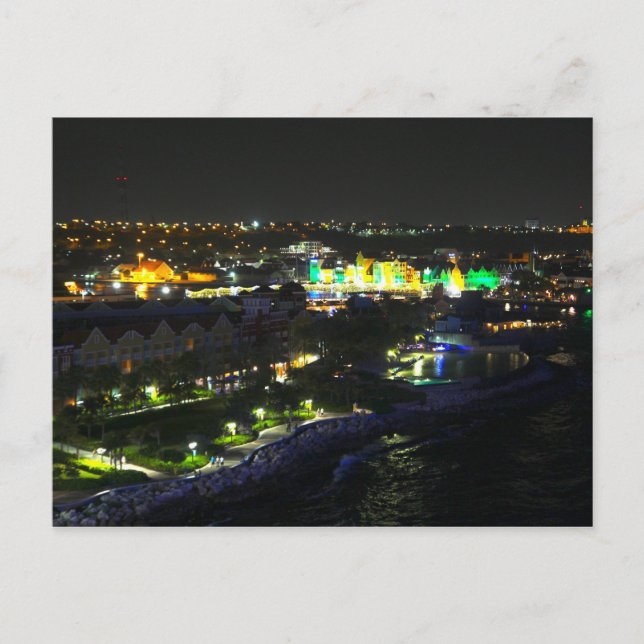Curacao i natt - Willemstads hamn Vykort (Framsida)