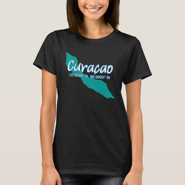 Curacao Island Coordinates Tourist Vacation T Shirt (Framsida)