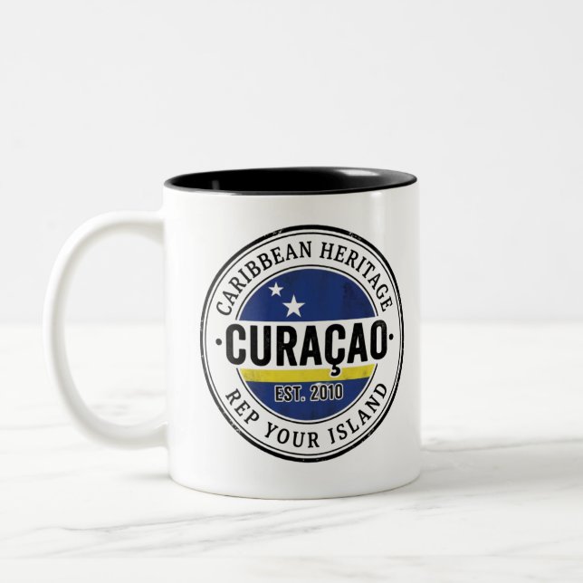 Curaçao Passstämpel | Karibiskt kulturarv Två-Tonad Mugg (Vänster)