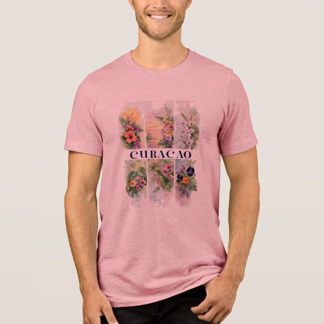 Curaçao pastellfärg blommor penseldrag t shirt (Framsida)
