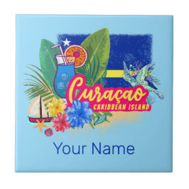 Curacao retro caribbönön med sköldpaddsprodukter, kakelplatta