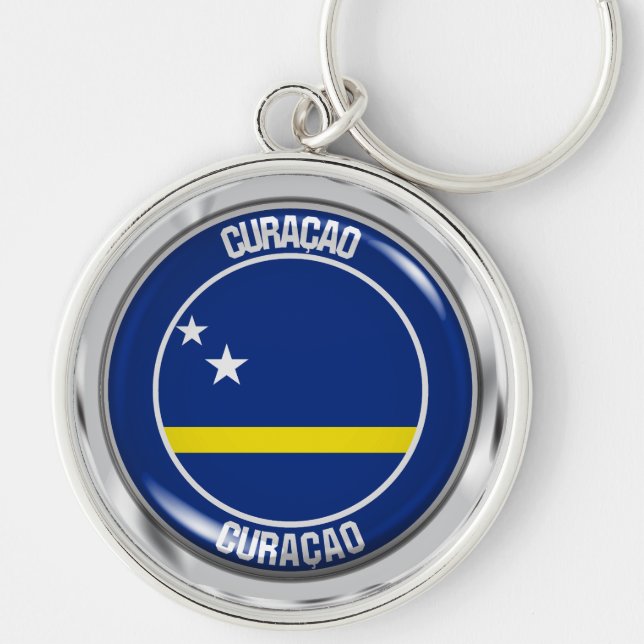 Curaçao Round Emblem Rund Silverfärgad Nyckelring (Framsidan)