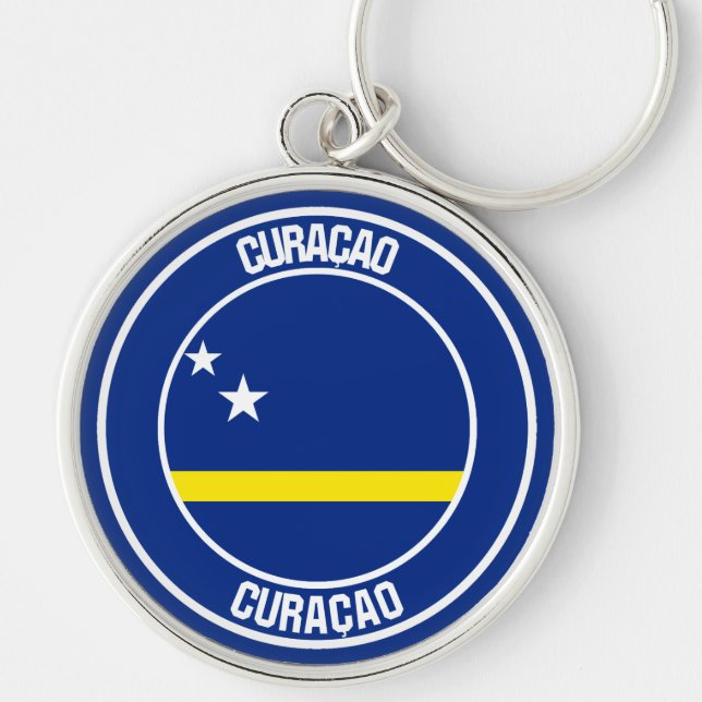 Curaçao Round Emblem Rund Silverfärgad Nyckelring (Framsidan)