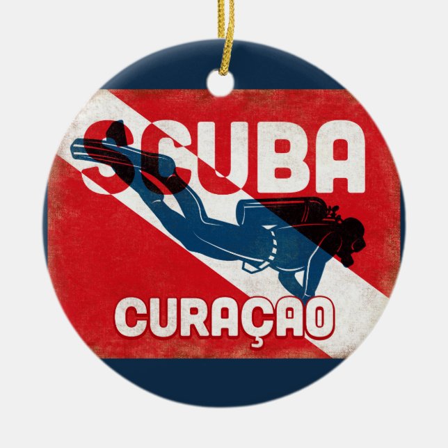 Curaçao Scuba Diver - Blue Retro Julgransprydnad Keramik (Framsidan)