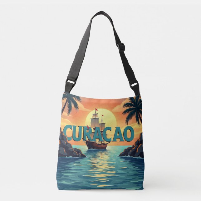 Curacao segelfartyg solnedgång axelväska (Framsida)