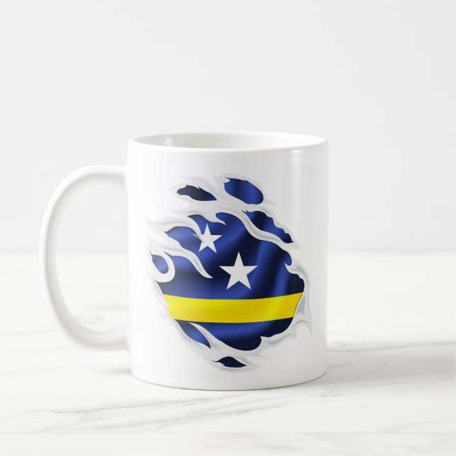 Curaçao söndersliten flagga kaffemugg (Vänster)