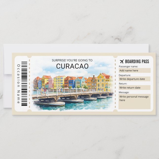 Curacao Trip Boarding Pass Ticket Inbjudningar (Framsida)