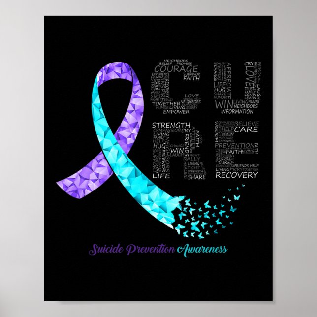 Cure Blue Lila Ribbon Suicide Prevention Awarene Poster (Framsidan)