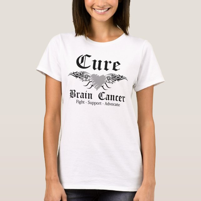 Cure Brain Cancer Tattoo Vingar Tee Shirt (Framsida)