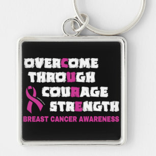 CURE... bröstcancer Fyrkantig Silverfärgad Nyckelring