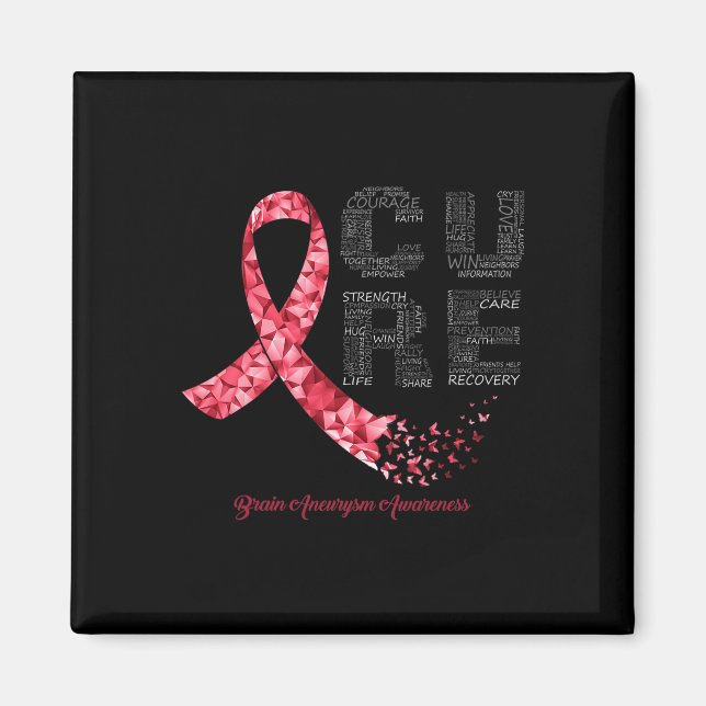 CURE Burgundy Ribbon Brain Aneurysm Awareness Magnet (Framsidan)