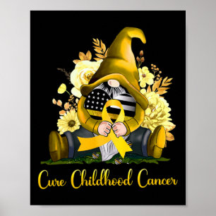 Cure Childhood Cancer Awareness Guld Band Gnome Poster