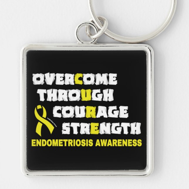 CURE...Endometriosis Keychain Fyrkantig Silverfärgad Nyckelring (Framsidan)