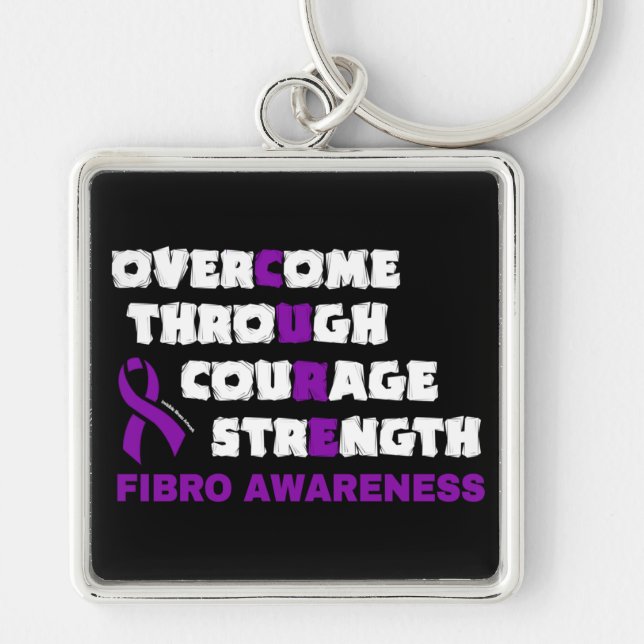 CURE...Fibro Keychain Fyrkantig Silverfärgad Nyckelring (Framsidan)