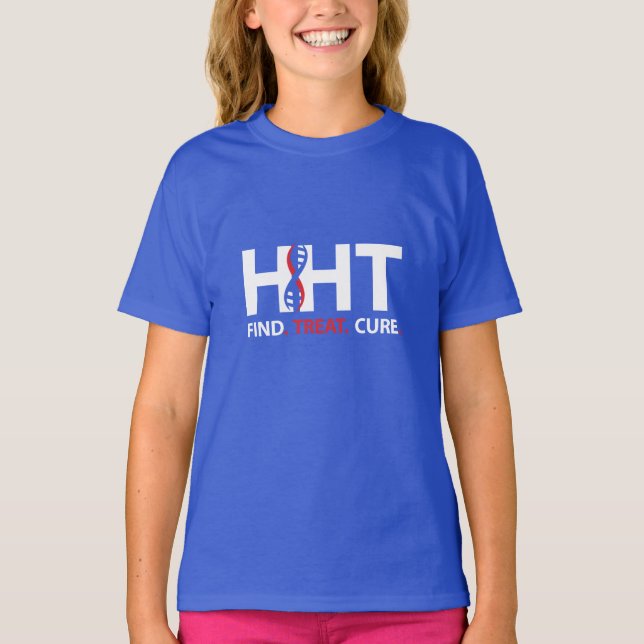 Cure HHT FIND.TREAT.CURE Awareness T-Shirt (Girls) (Framsida)