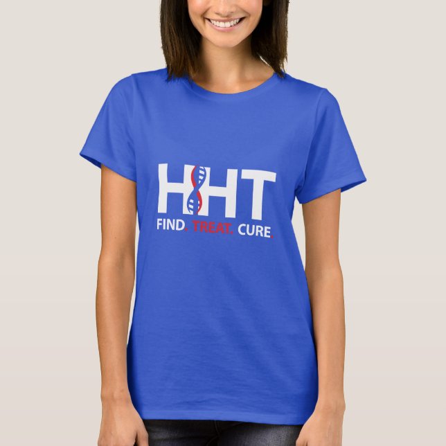 Cure HHT FIND.TREAT.CURE Awareness T-Shirt Womens (Framsida)
