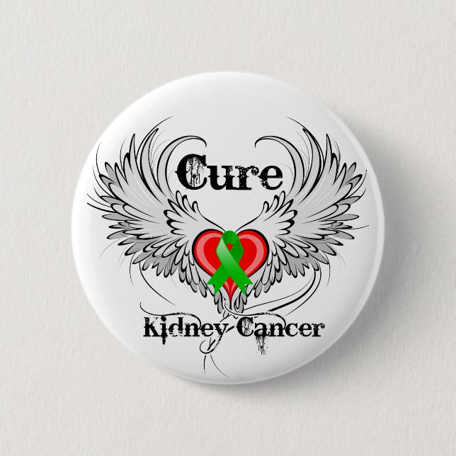 Cure Kidney Cancer Heart Tattoo Vingar Knapp (Framsida)
