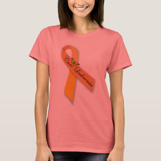 Cure Leukemia Orange Ribbon Butterfly Shirt T-shirt (Framsida)