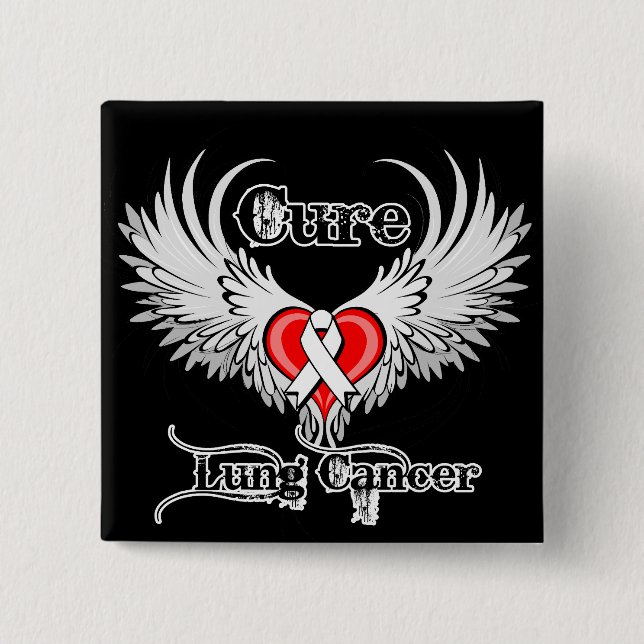 Cure Lung Cancer Heart Tattoo Vingar Knapp (Framsida)
