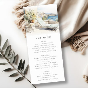 Curfu Greece Watercolor Ligcape Bröllop Menu Inbjudningar