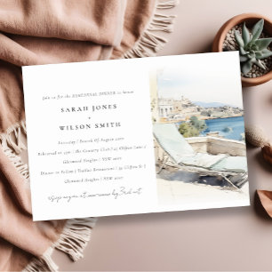 Curfu Greece Watercolor Ligcape Rehearsal Dinner Inbjudningar