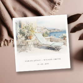 Curfu Greece Watercolor liggande Bröllop Pappersservett
