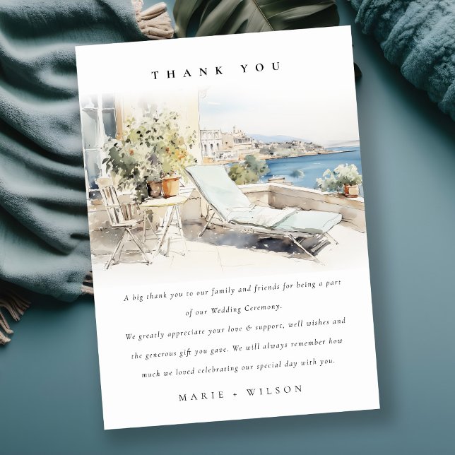 Curfu Greece Watercolor liggande Bröllop Tack Kort (Skapare uppladdad)