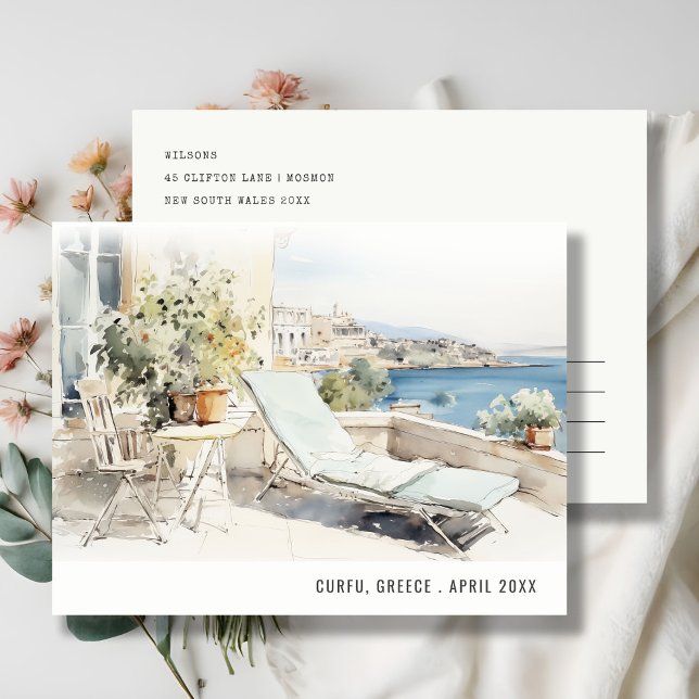 Curfu Grekland Akvarell Landskap Resa Vykort (Skapare uppladdad)