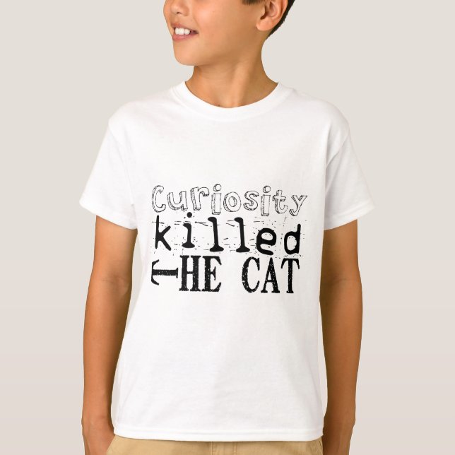 Curiosity dödade Cat Proverb Kids Tee (Framsida)