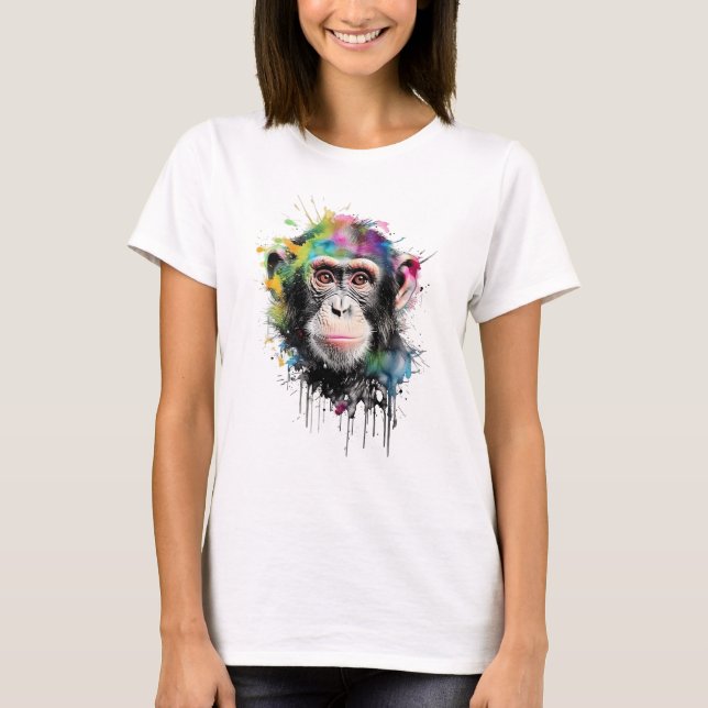 Curioso y colorido chimpancé t shirt (Framsida)