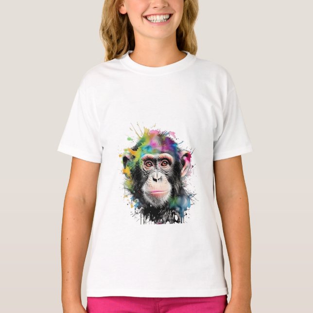Curioso y colorido chimpancé t shirt (Framsida)