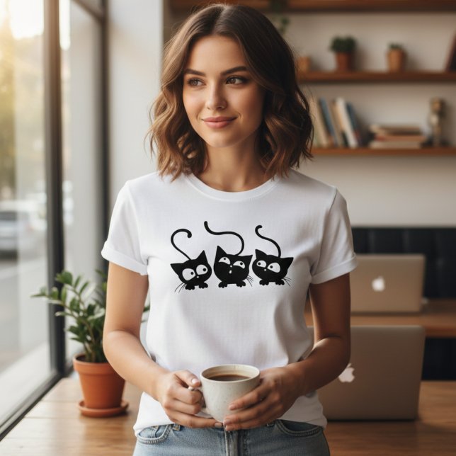  Curious Black Kittens Trio Playful Cat Lovers  T Shirt (Skapare uppladdad)