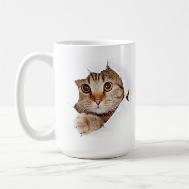 Curious Cat Peek – Funny & Cute Mug Kaffemugg (Vänster)