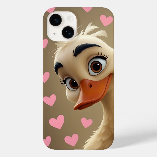 Curious Duck with Pink Hearts Phone Case - Adorabl (Baksida)