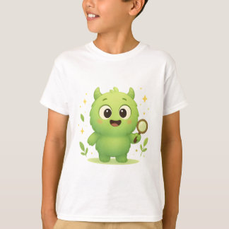 Curious Explorer Monster — Cute Green Kids Shirt T