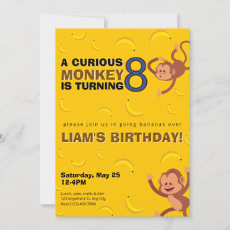 Curious Monkey Birthday Invite | Banana Jungle Inbjudningar