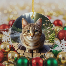 Curious Tabby Cat Keepsake Julgransprydnad Keramik