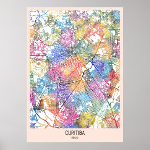 Curitiba Brasilias stad Karta Poster