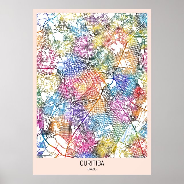 Curitiba Brasilias stad Karta Poster (Framsidan)