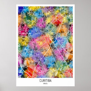 Curitiba Brasilias stad Karta Poster