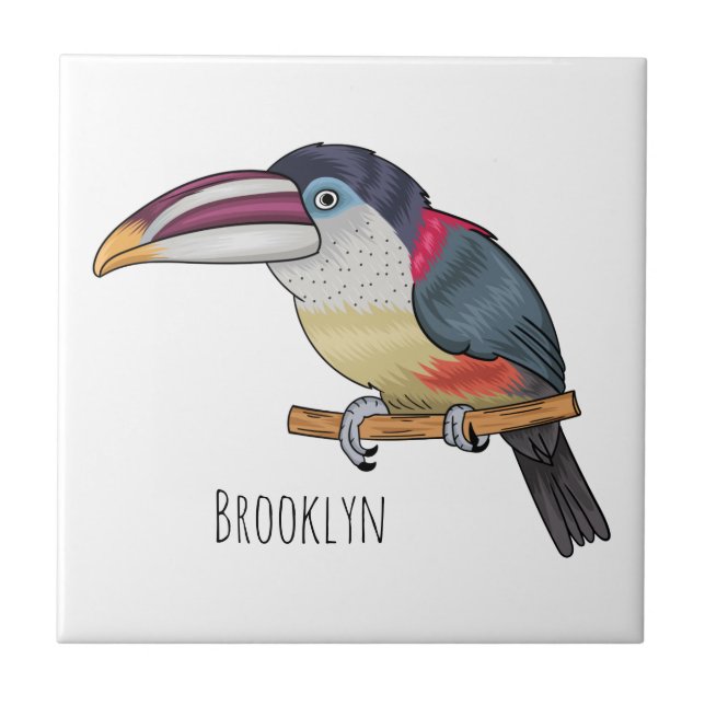 Curl crested aracari bird cartoon illustration  kakelplatta (Framsidan)