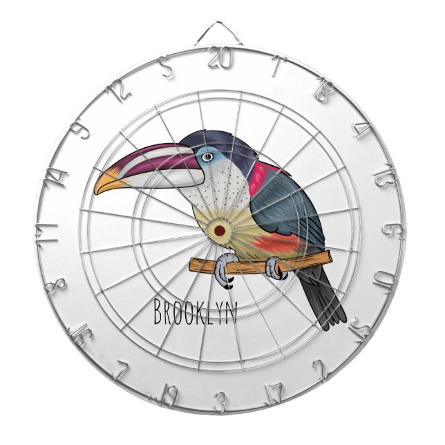 Curl crested aracari-fågel tecknad illustration darttavla (Framsidan)