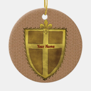 Curl Fleur De Lis Shield-efternamn Julgransprydnad Keramik
